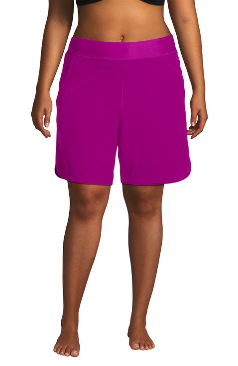 9" Quick Dry Elastic Waist Modest Board Shorts Swim Cover-up Shorts with Panty