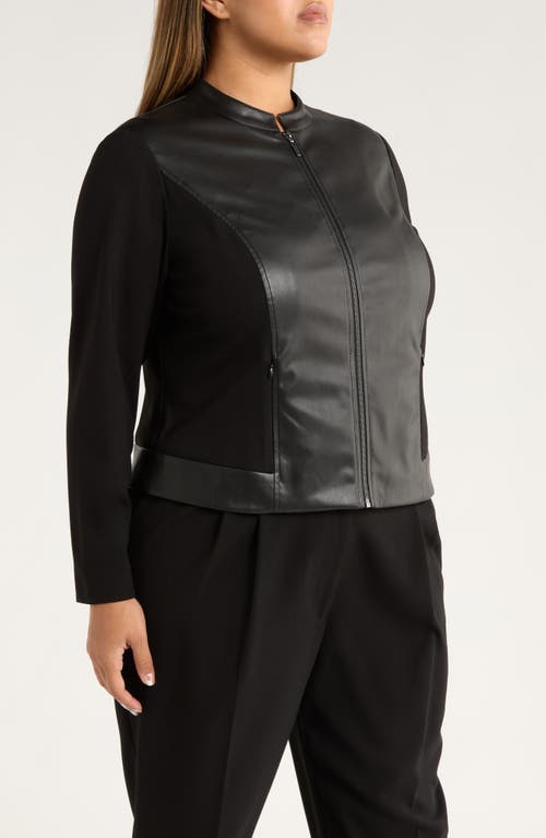 Ak Anne Klein Faux Leather Mixed Media Jacket In Black