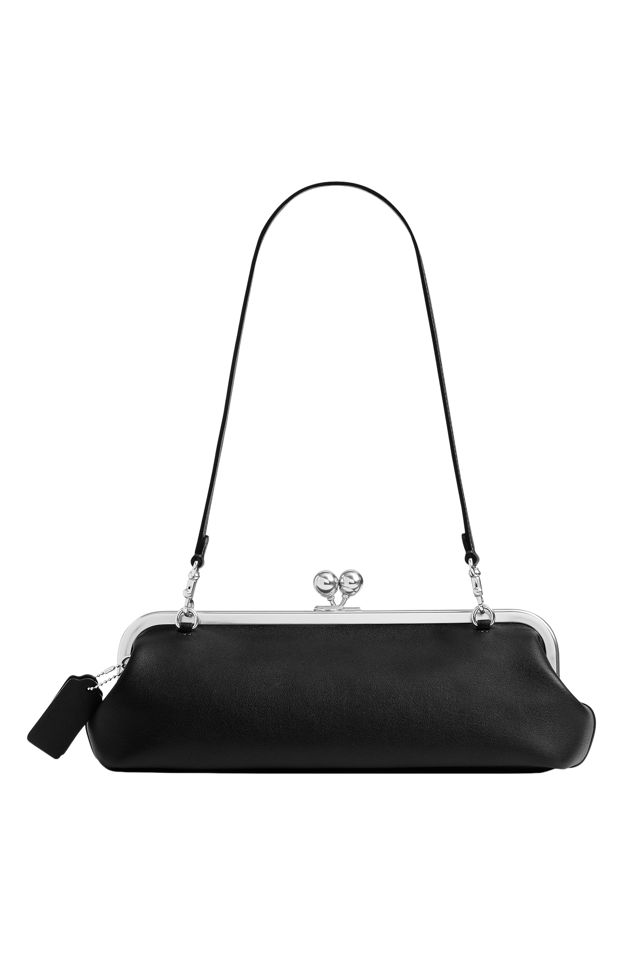 Kisslock Frame 30 Leather Clutch Bag, Alternate, color, LH/ BLACK
