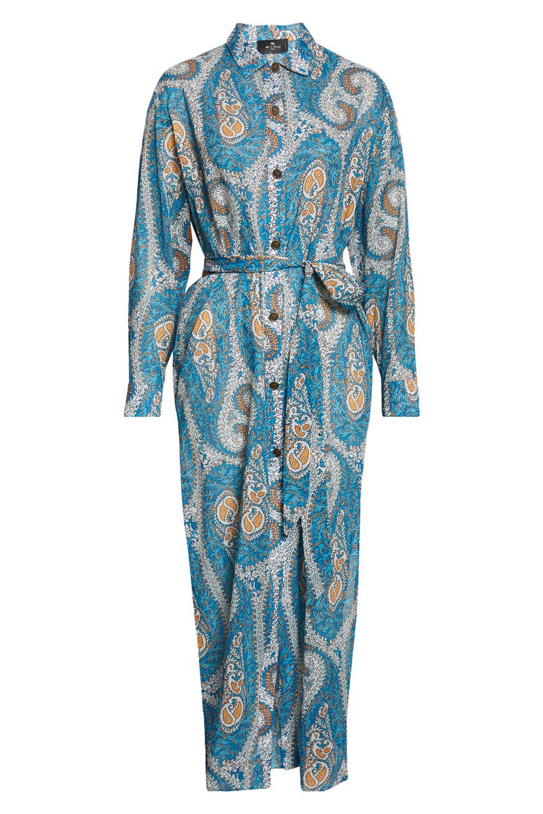 Paisley Print Belted Long Sleeve Cotton Shirtdress, Alternate, color, PRINT ON WHITE BASE