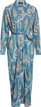 Etro Paisley Print Belted Long Sleeve Cotton Shirtdress