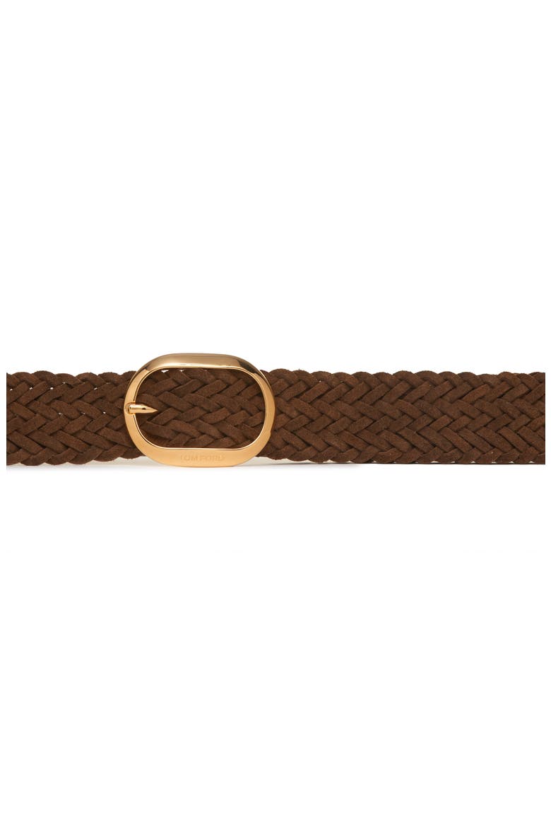 Oval Buckle Woven Suede Belt, Alternate, color, 1B020 WALNUT