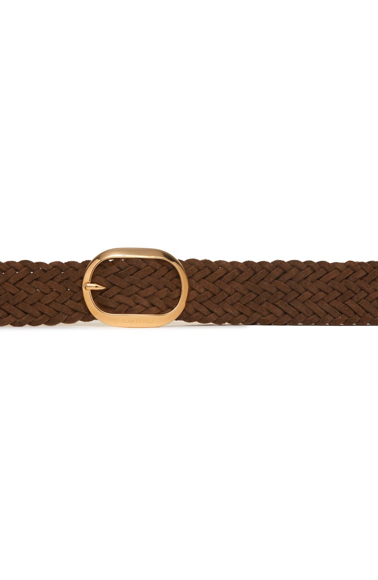 TOM FORD Oval Buckle Woven Suede Belt, Alternate, color, 1B020 Walnut