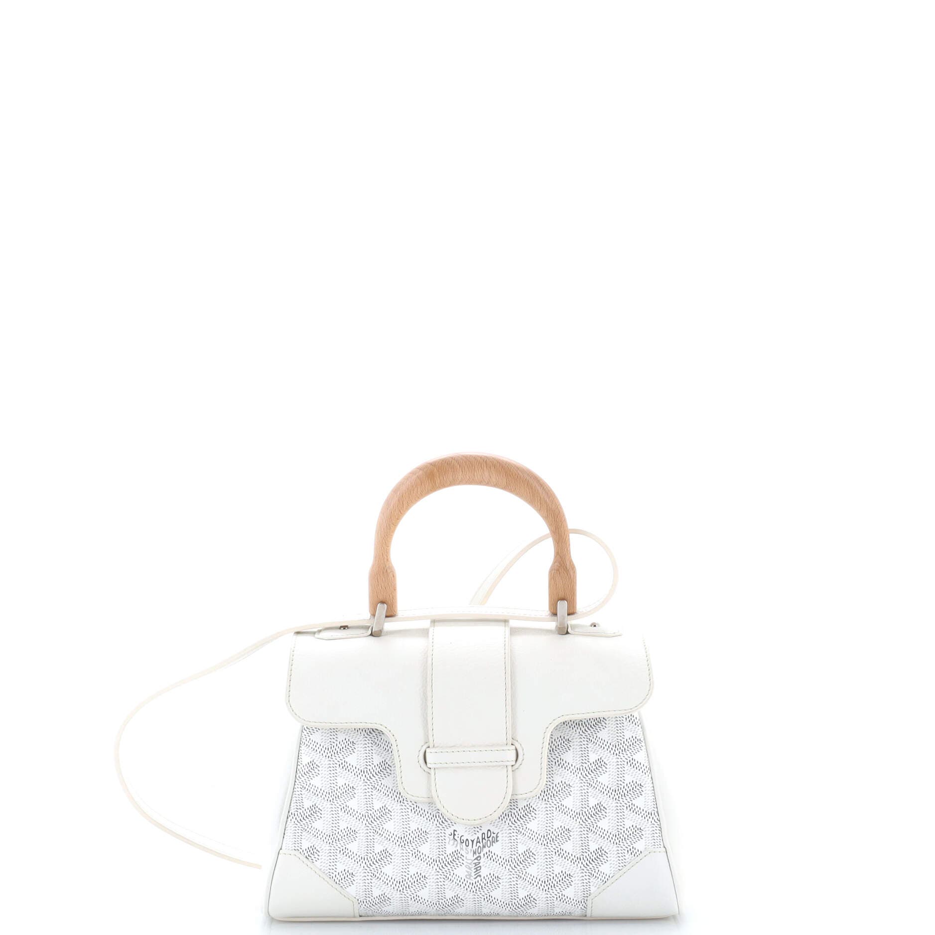 Pre-Owned Goyard Saigon Top Handle Bag Coated Canvas with Leather Mini, Main, color, White