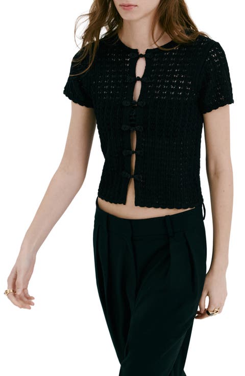 Open Stitch Short Sleeve Cardigan