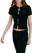 MANGO Open Stitch Short Sleeve Cardigan