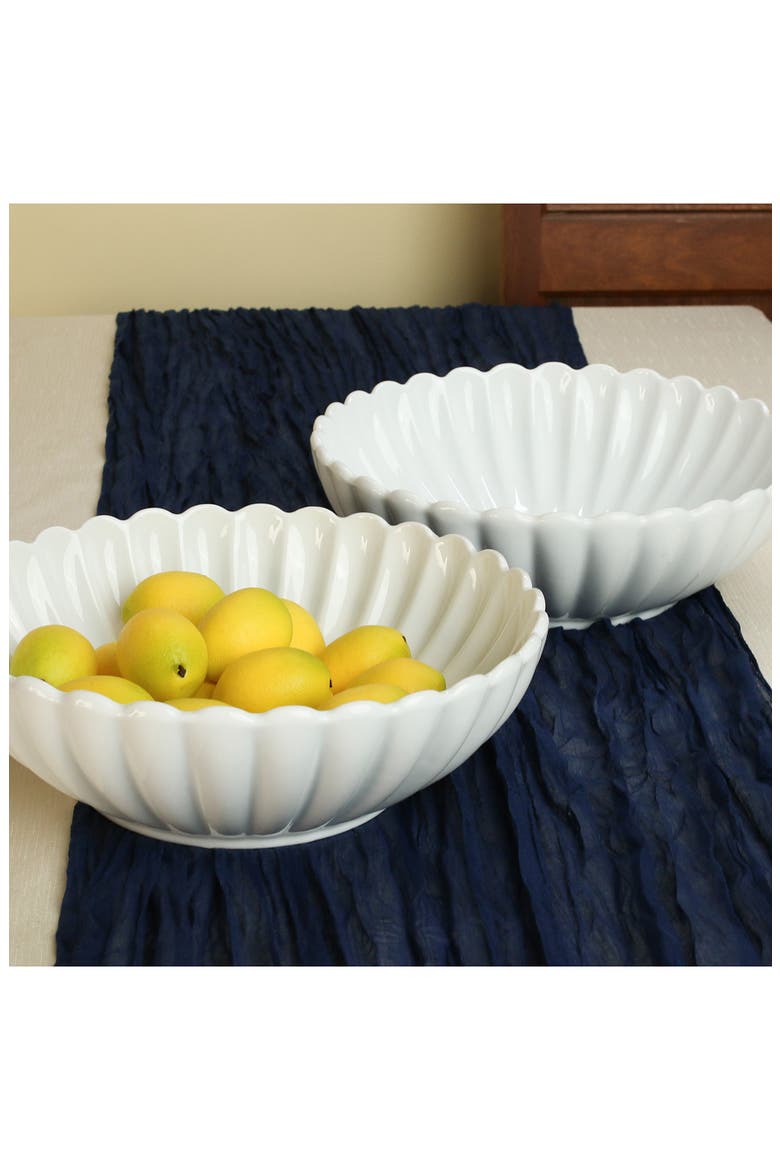 Set of 2 Petal Serving Bowls, Alternate, color, WHITE
