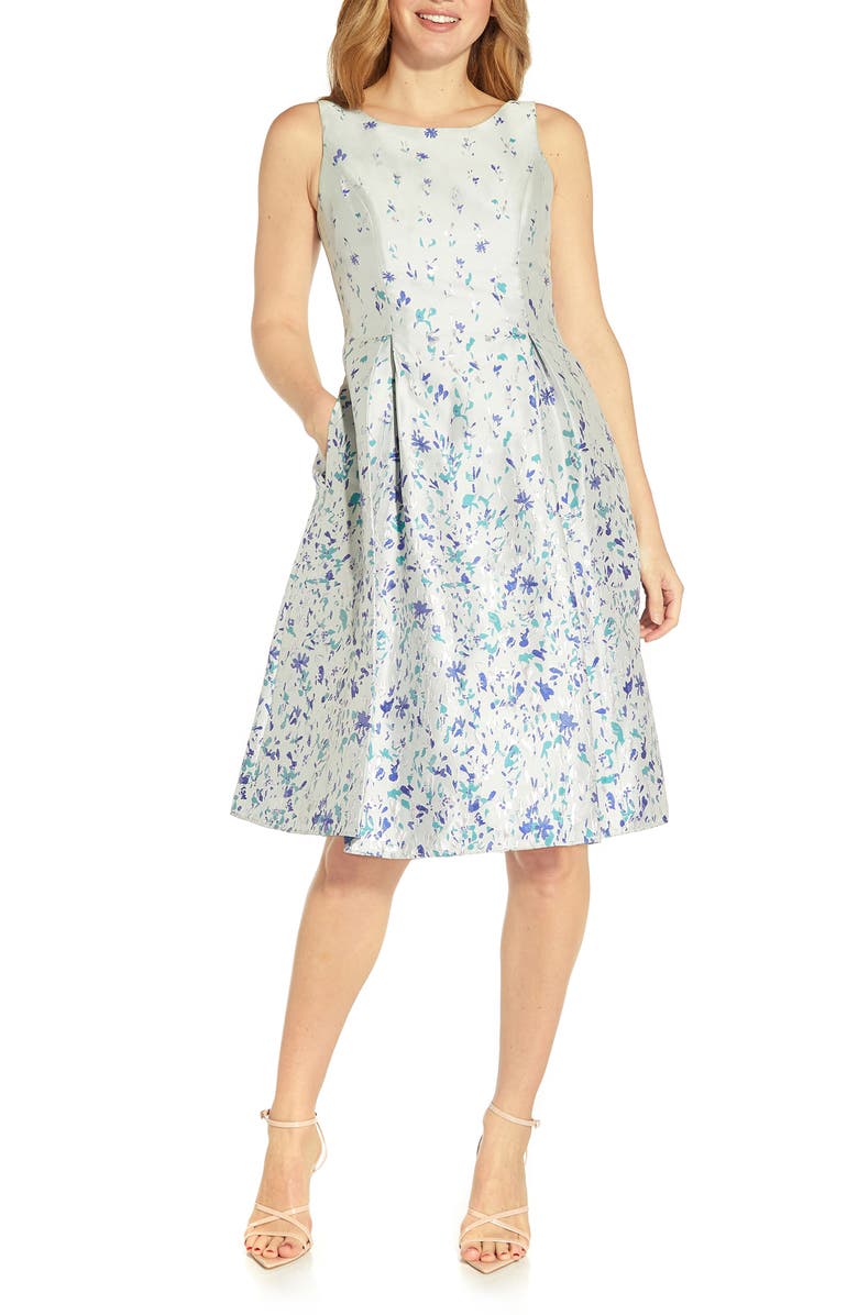 Adrianna Papell Floral Jacquard Fit & Flare Dress, Main, color, 