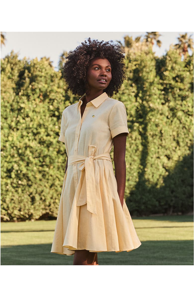 Lands' End Linen Blend Button Front Dress with Godets, Alternate, color, Pale Sunbeam Yellow