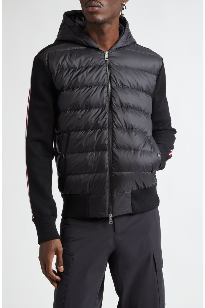 Hybrid Down & Wool Full Zip Hoodie, Main, color, BLACK