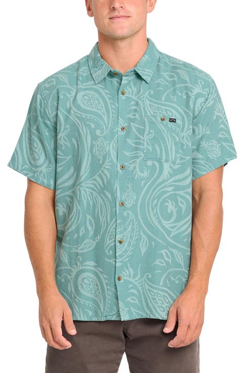 Sundays Stripe Jacquard Short Sleeve Cotton Button-Up Shirt