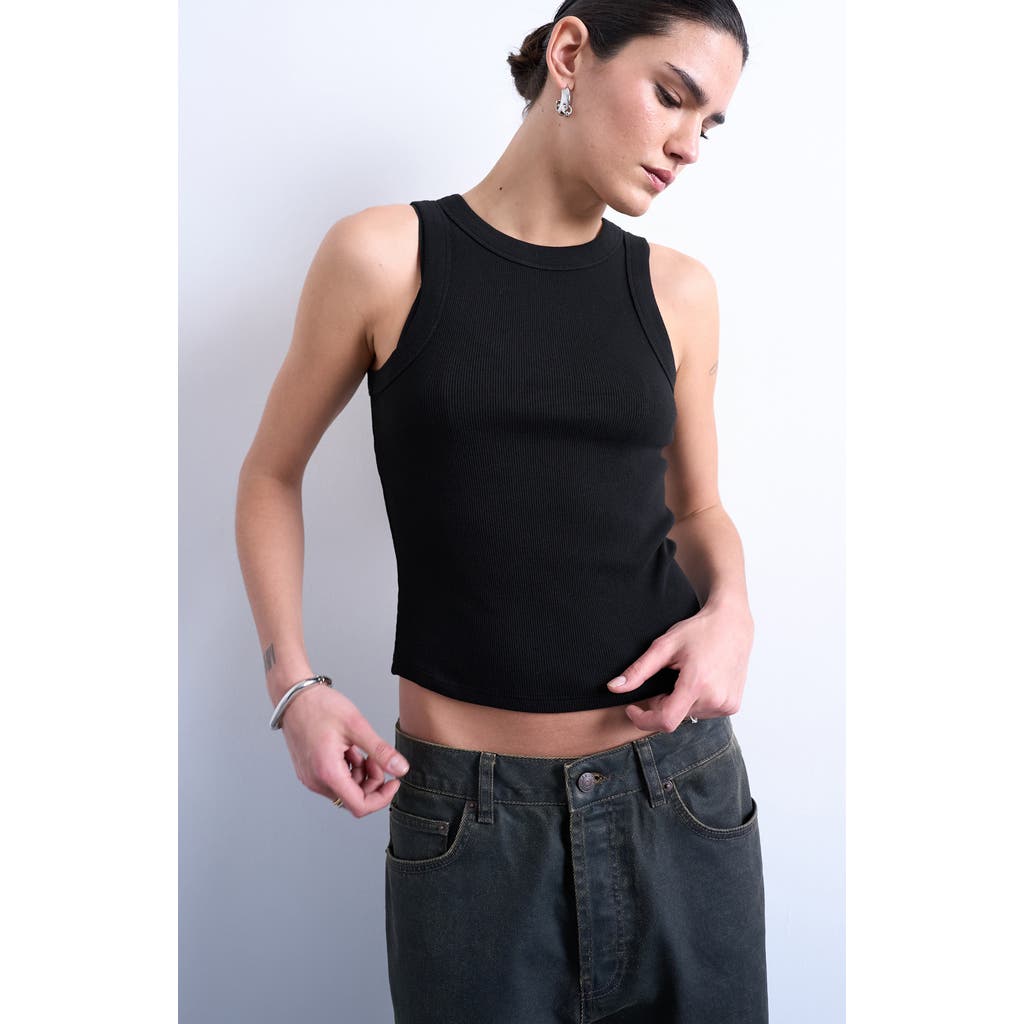 Topshop Rib Tank In Black