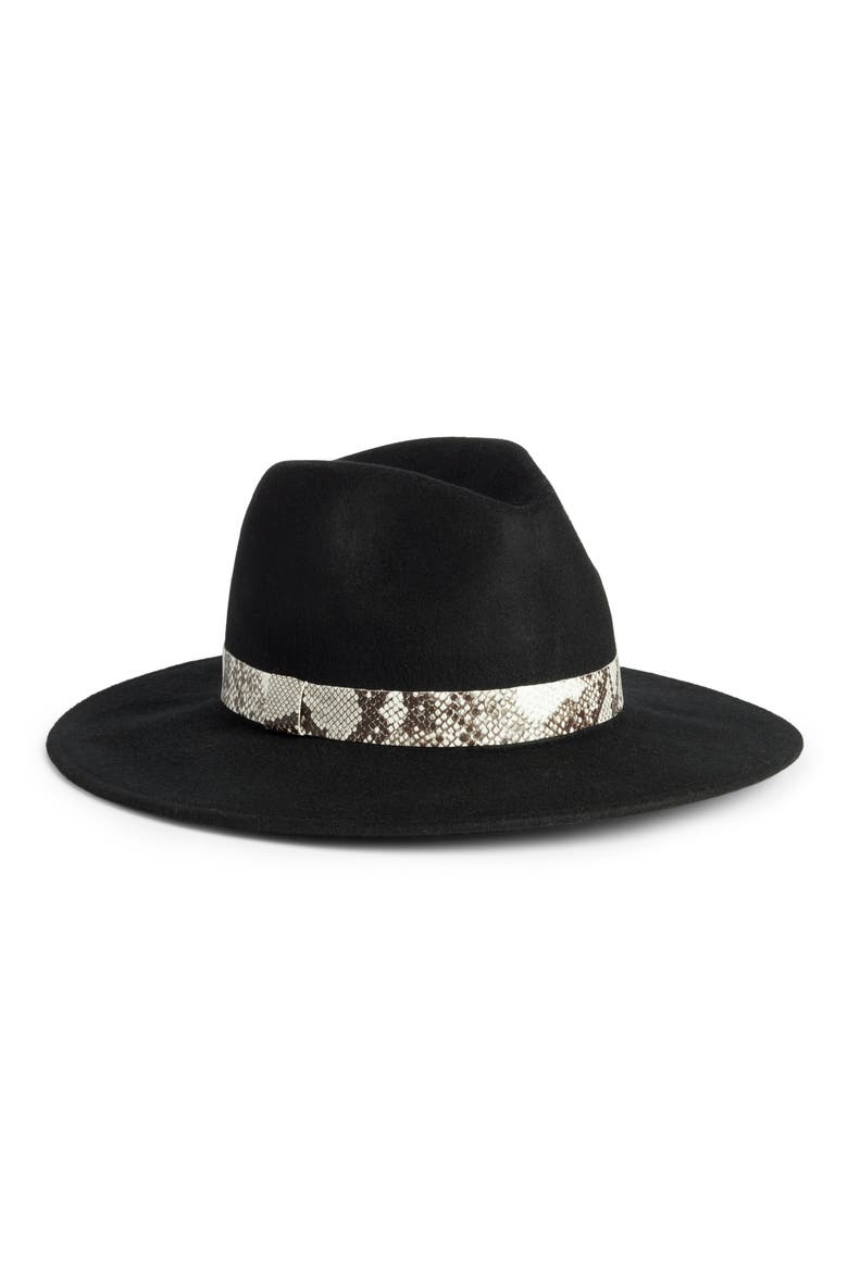 Snakeskin Trim Wool Panama Hat, Main, color, BLACK COMBO