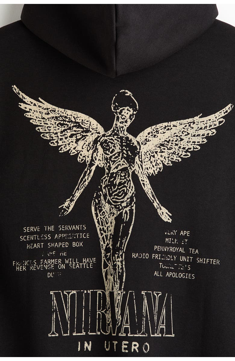 H&M Loose Fit Printed Hoodie, Alternate, color, Black/Nirvana