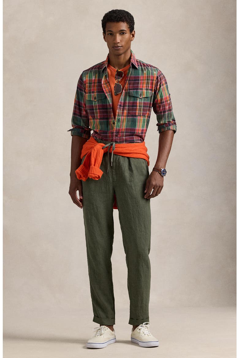 Slim Tapered Linen Pants, Alternate, color, NEW OLIVE