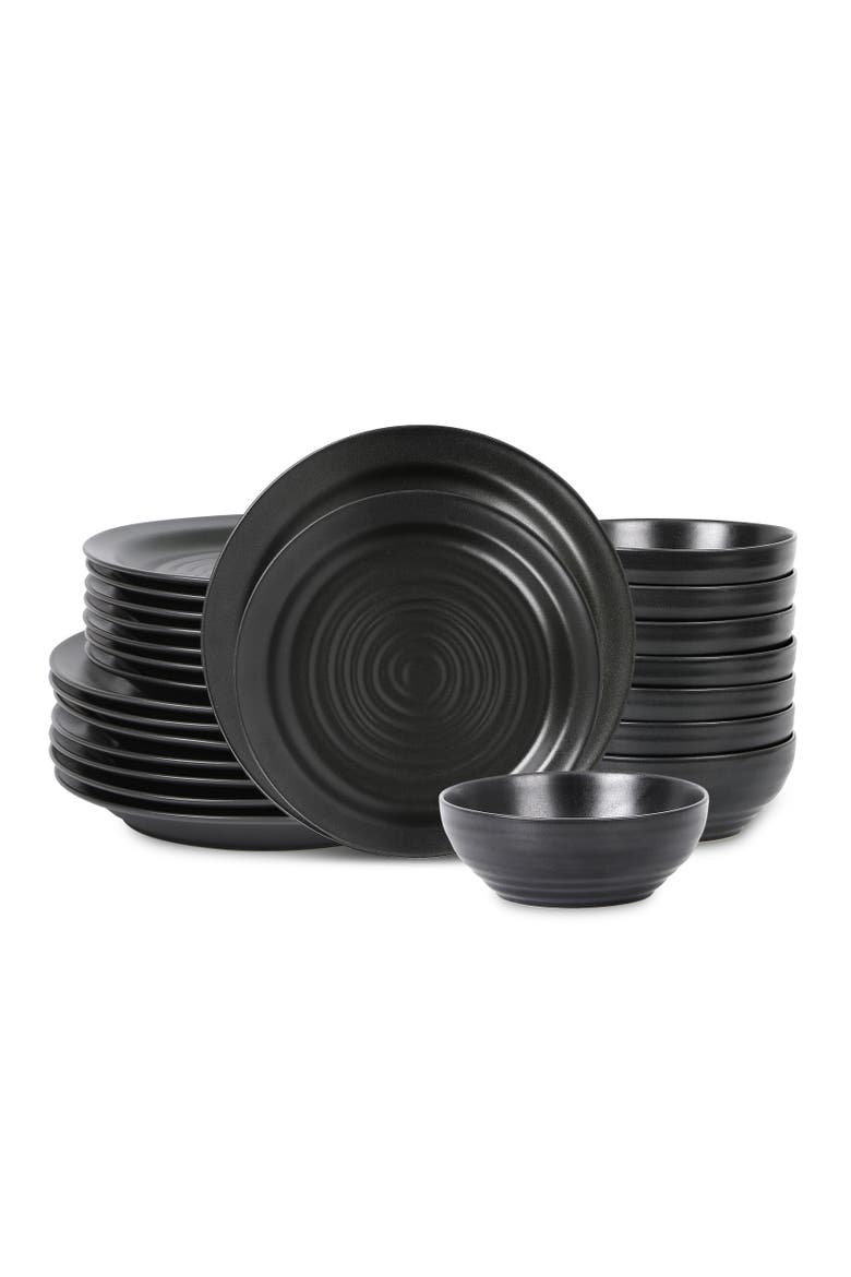 Orbit Stoneware 24-Piece Dinnerware Set with Cereal Bowls, Main, color, Charcoal