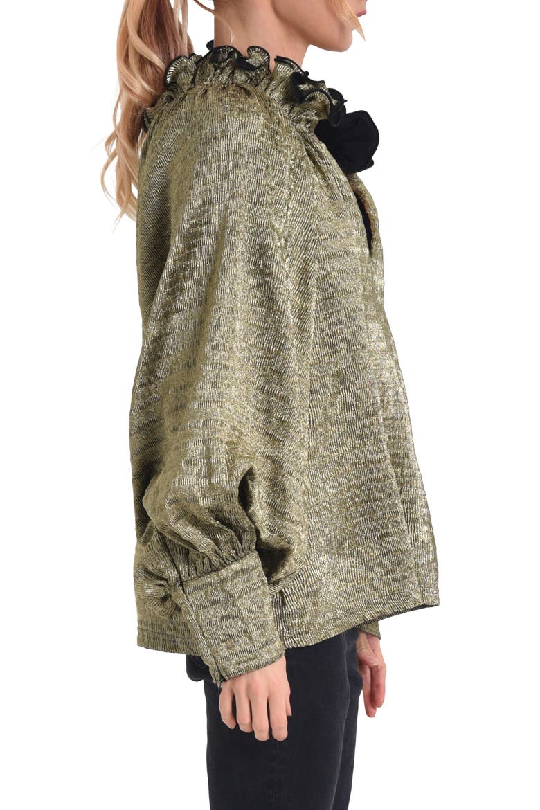 Frida Metallic Ruffle Collar Trapeze Top, Alternate, color, GOLD