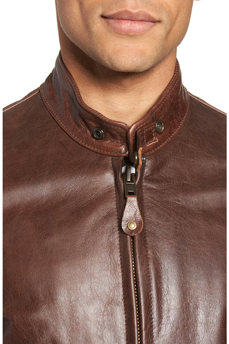 Café Racer Waxy Cowhide Leather Jacket, Alternate, color, BROWN