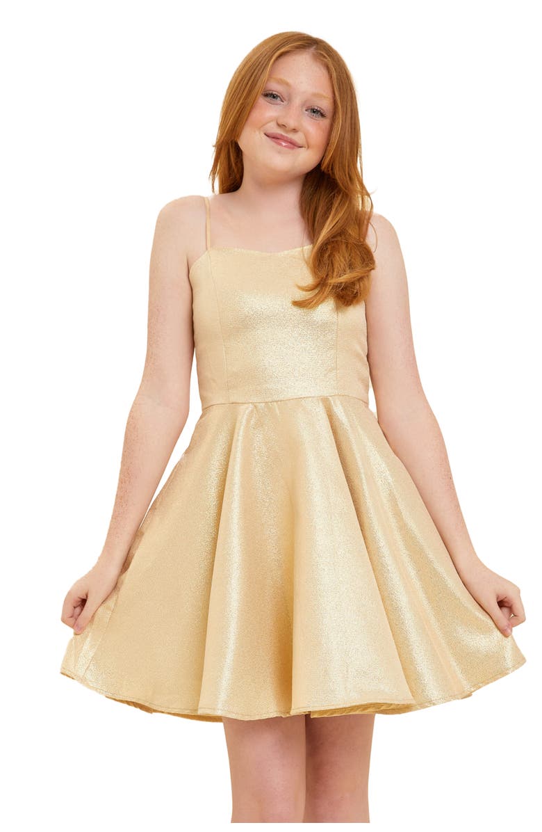 Un Deux Trois Fit and Flare Party Dress in Longer Length, Main, color, Gold