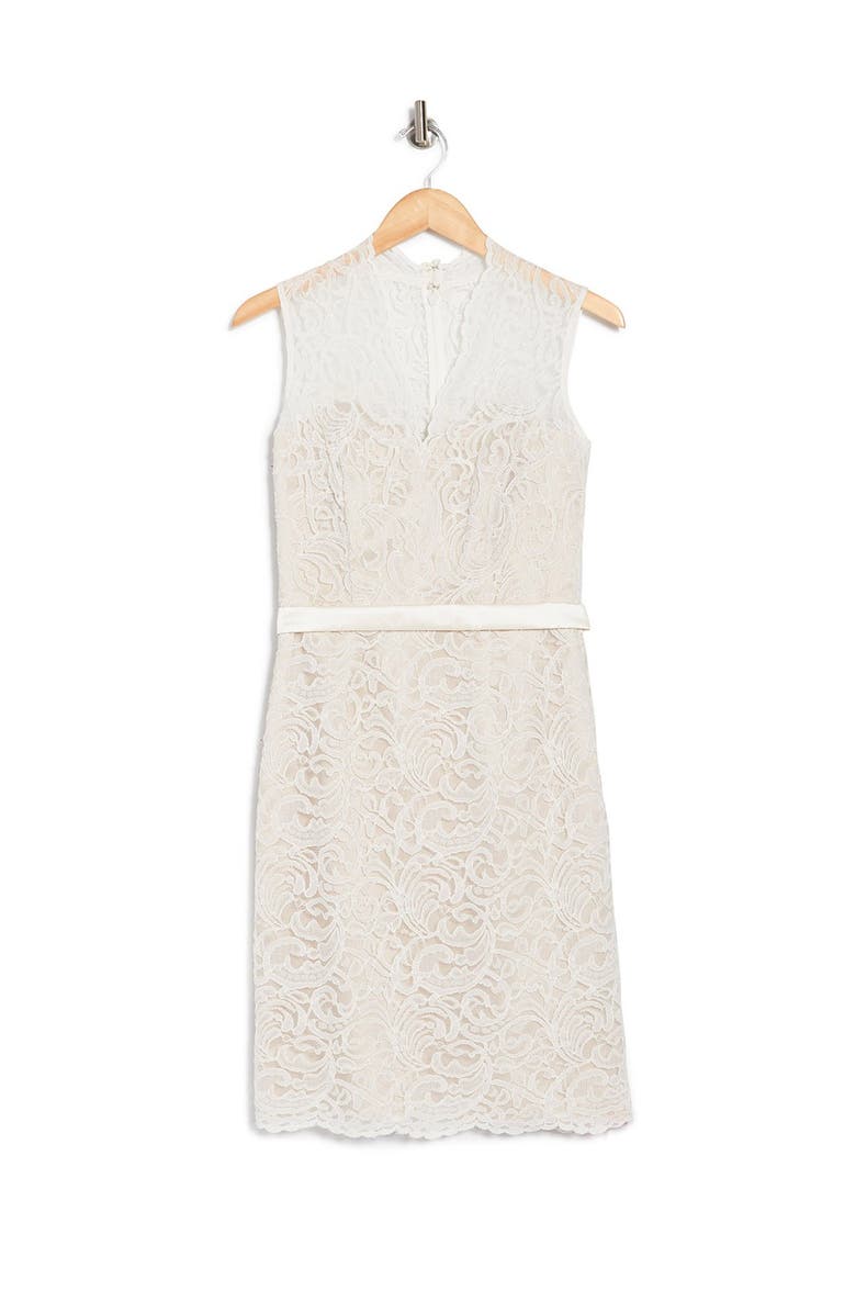 Dessy Collection Lace Overlay Matte Satin Dress, Alternate, color, 