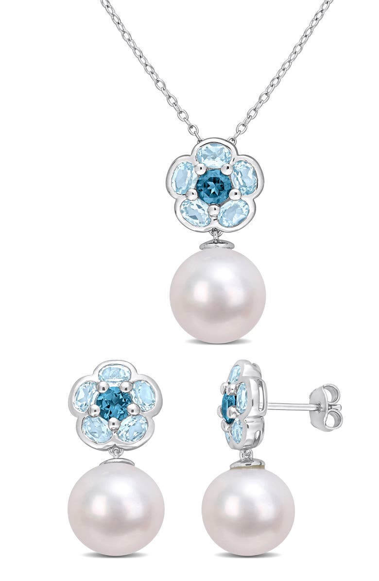 DELMAR London Blue Topaz 11-12mm Cultured Pearl Drop Earrings, Main, color, Blue