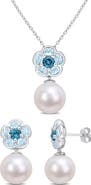 DELMAR London Blue Topaz 11-12mm Cultured Pearl Drop Earrings