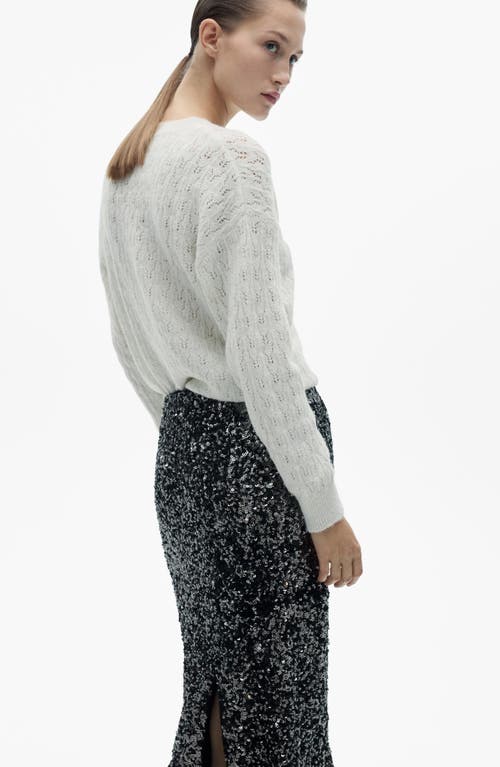 Mango Metallic Open Stitch Sweater In Ecru