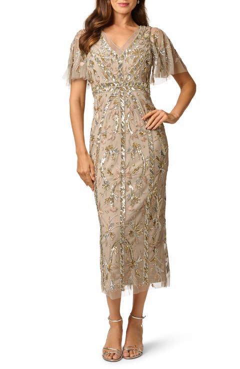 Embellished Flutter Sleeve Cocktail Dress