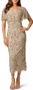 Adrianna Papell Embellished Flutter Sleeve Cocktail Dress