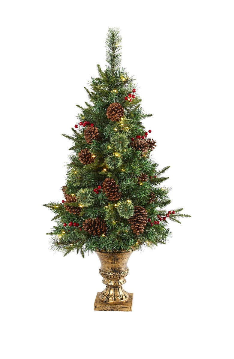 NEARLY NATURAL 4ft. Pine, Pinecone and Berries Artificial Christmas Tree in Decorative Urn, Main, color, 