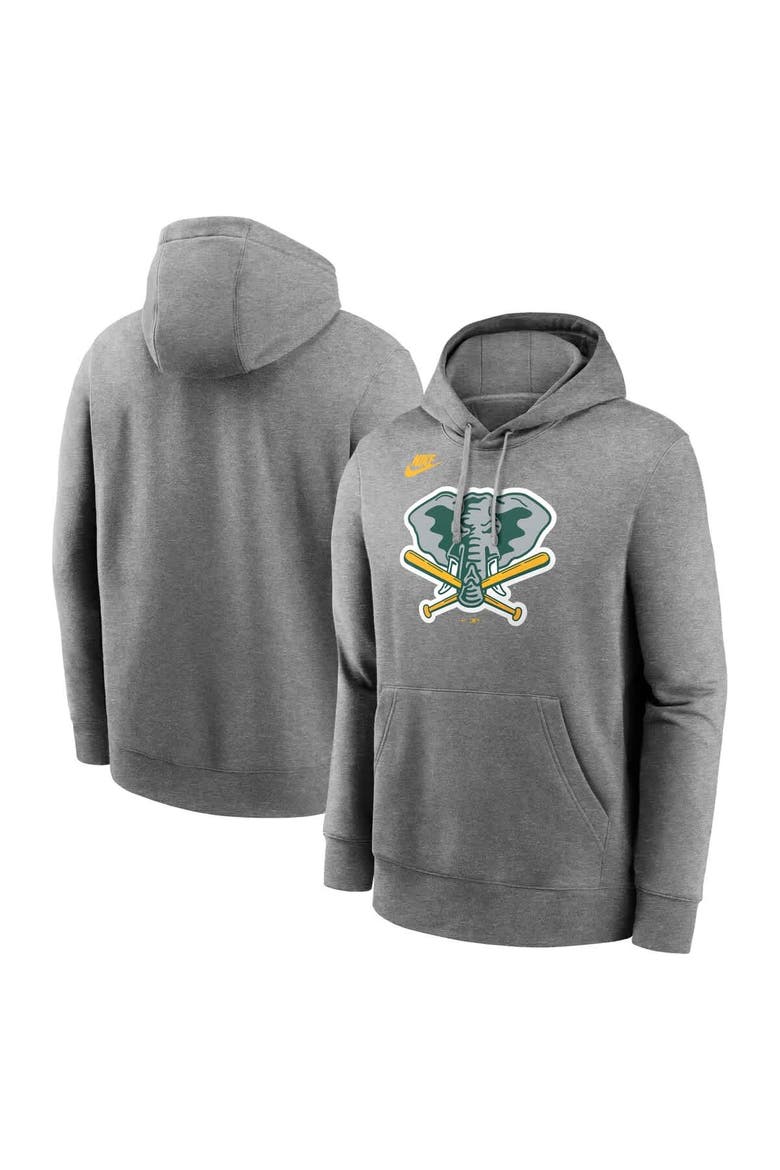 Men's Nike Heather Gray Athletics Cooperstown Collection Logo Club Pullover Hoodie, Main, color, Heather Gray