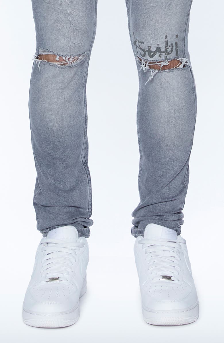 Ksubi Van Winkle Thrifted Ripped Skinny Jeans, Alternate, color, Grey