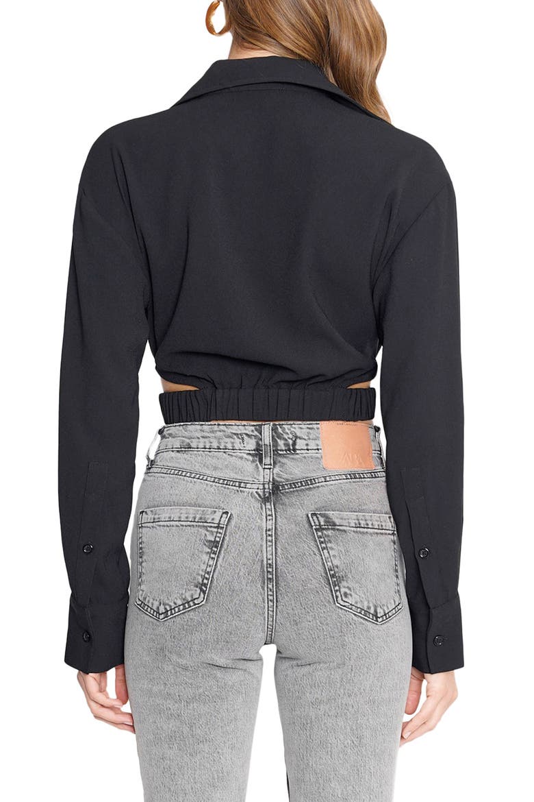 Kylen Cutout Crop Button-Up Shirt, Alternate, color, BLACK