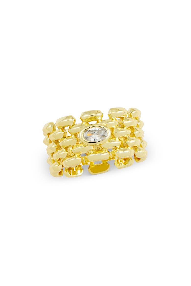 Cubic Zirconia Basket Weave Textured Cigar Ring, Main, color, YELLOW
