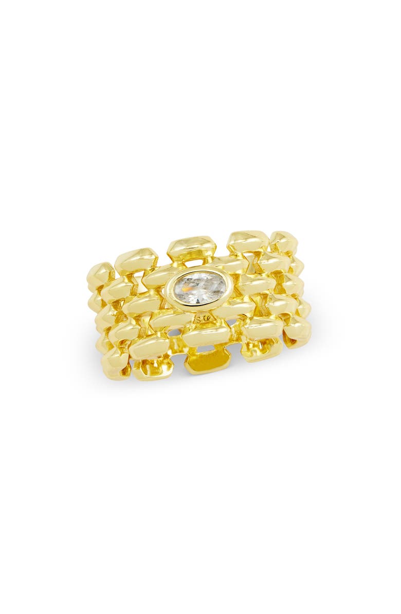 SAVVY CIE JEWELS Cubic Zirconia Basket Weave Textured Cigar Ring, Main, color, Yellow