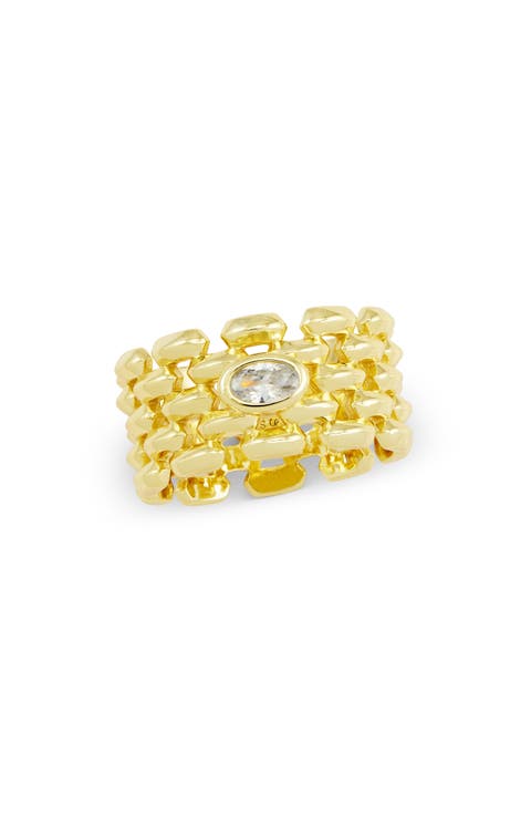 Cubic Zirconia Basket Weave Textured Cigar Ring