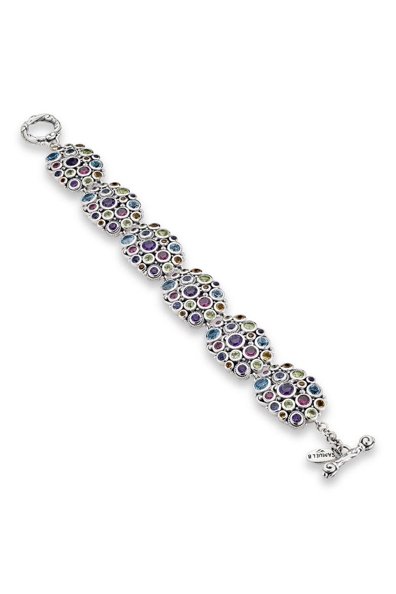 Sterling Silver Gemstone Cluster Link Bracelet, Alternate, color, SILVER MULTI