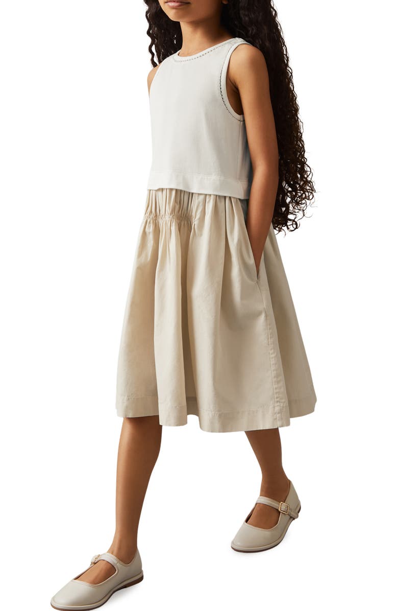 Reiss Kids' Wren Mixed Media Dress, Alternate, color, Neutral