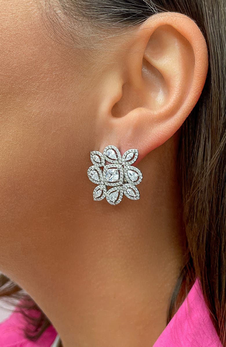 Sterling Forever Kelsea Cubic Zirconia Statement Stud Earrings, Alternate, color, Silver