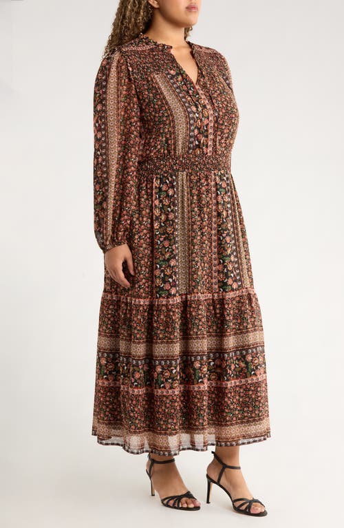 Gibsonlook The Leyla Print Smocked Long Sleeve Maxi Dress In Multi