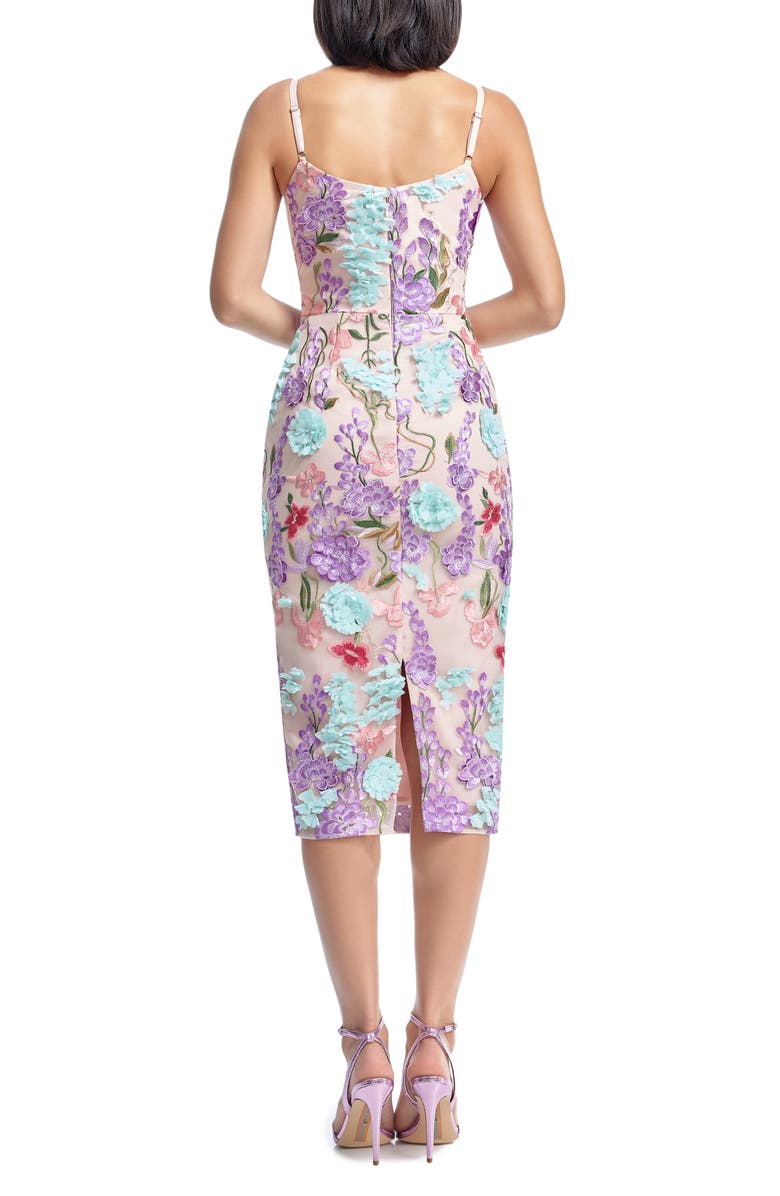 Dress the Population Blakely Floral Embroidered Body-Con Cocktail Midi Dress, Alternate, color, Blush Multi