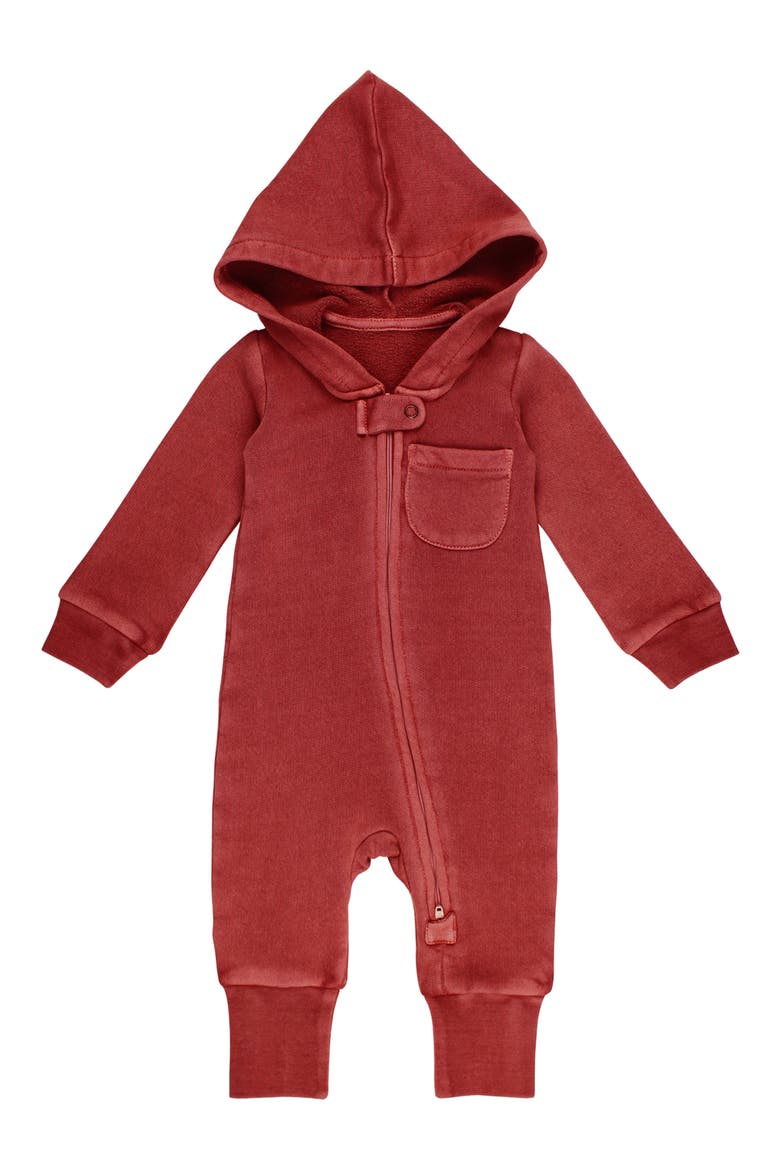 Hooded Organic Cotton Zip Romper, Main, color, CHERRY