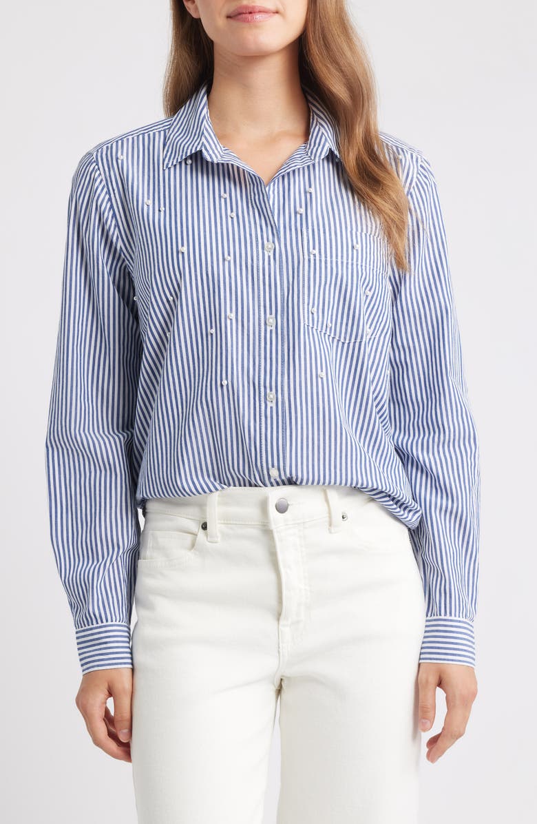 beachlunchlounge Kenna Pearly Bead Shirt, Main, color, Santorini