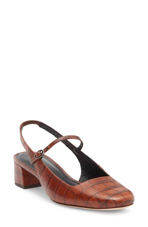 Maddox Croc Embossed Leather Slingback Pump