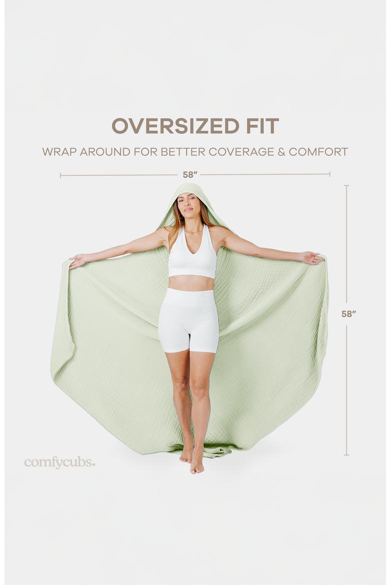 Adult Muslin Hooded Towel, Alternate, color, Sage