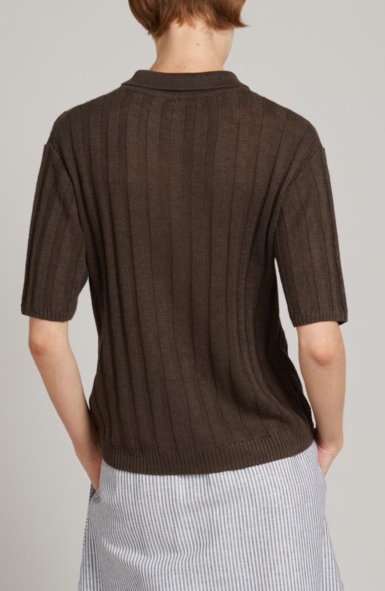 MM by Max Mara Rivetto Linen Polo, Alternate, color, Dark Brown