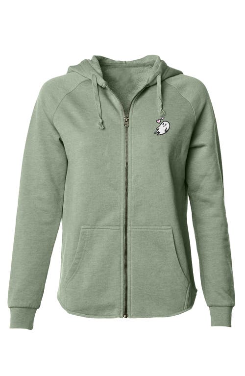 Dalix Heartly Ghost Zip Fleece Hoodie In Sage