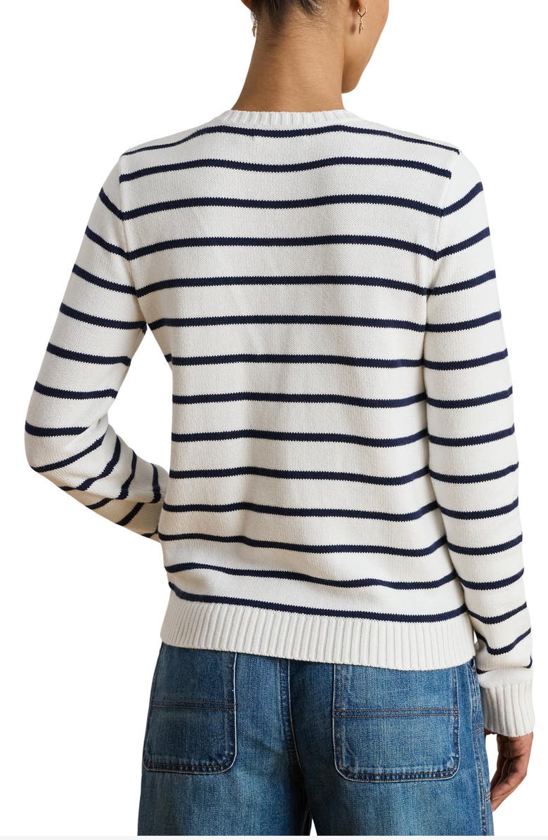 Lauren Ralph Lauren Ralhan Stripe Combed Cotton Cardigan, Alternate, color, White/ Refined Navy