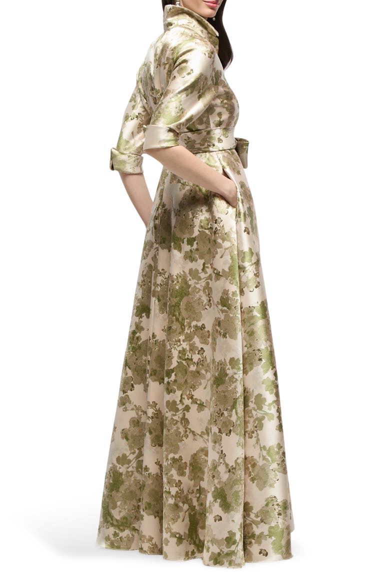 Sabine Metallic Floral Shirtdress Gown, Alternate, color, PERIDOT BLUSH