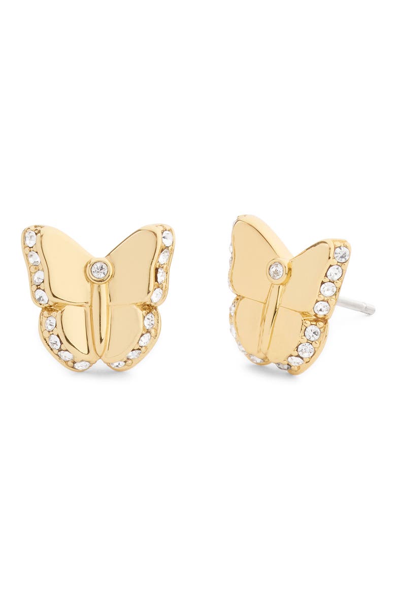 Pavé Butterfly Stud Earrings, Main, color, SHINY GOLD